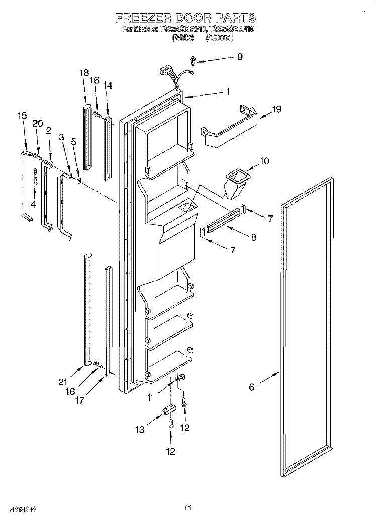 FREEZER DOOR Diagram and Parts List for TS22AQXEN10  Whirlpool Refrigerator