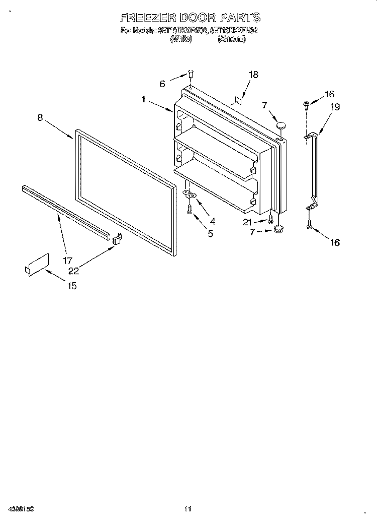 FREEZER DOOR, LIT/OPTIONAL Diagram and Parts List for 8ET19DKXFW02  Whirlpool Refrigerator