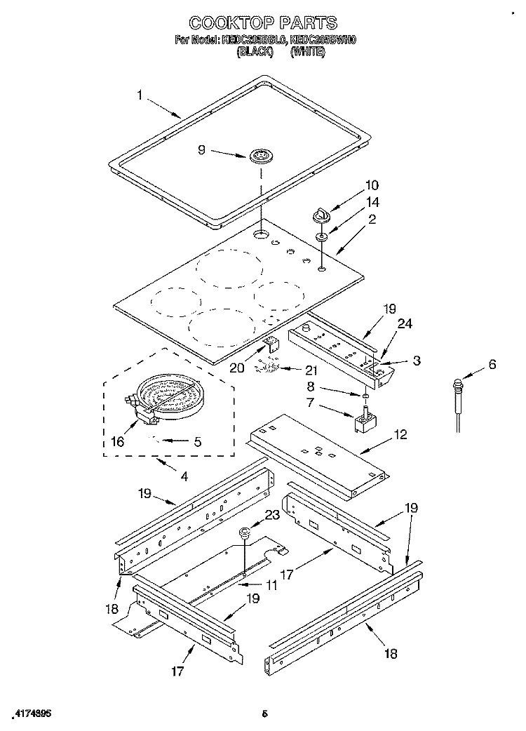 COOKTOP, LIT/OPTIONAL Diagram and Parts List for KEDC205BWH0  KitchenAid Range