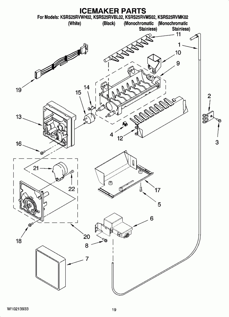 ICEMAKER PARTS, OPTIONAL PARTS (NOT INCLUDED) Diagram and Parts List for KSRS25RVBL02  KitchenAid Refrigerator