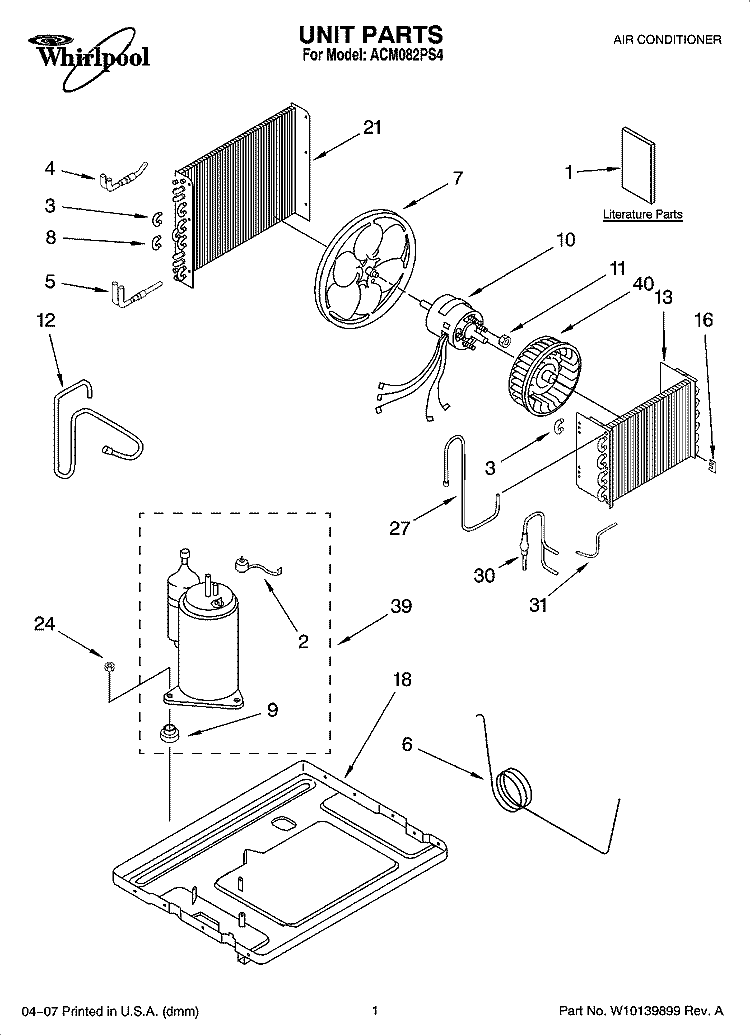 UNIT PARTS Diagram and Parts List for ACM082PS4  Whirlpool Air Conditioner