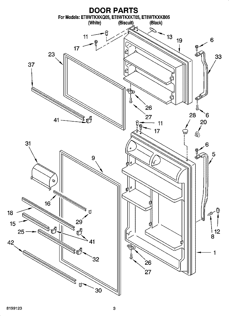 DOOR PARTS Diagram and Parts List for ET8WTKXKT05  Whirlpool Refrigerator