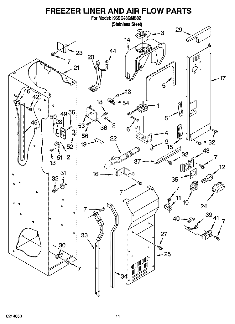 FREEZER LINER AND AIR FLOW PARTS Diagram and Parts List for KSSC48QMS02  KitchenAid Refrigerator