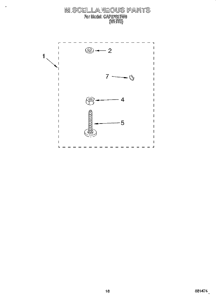 MISCELLANEOUS Diagram and Parts List for CAP2762EW0  Whirlpool Washer