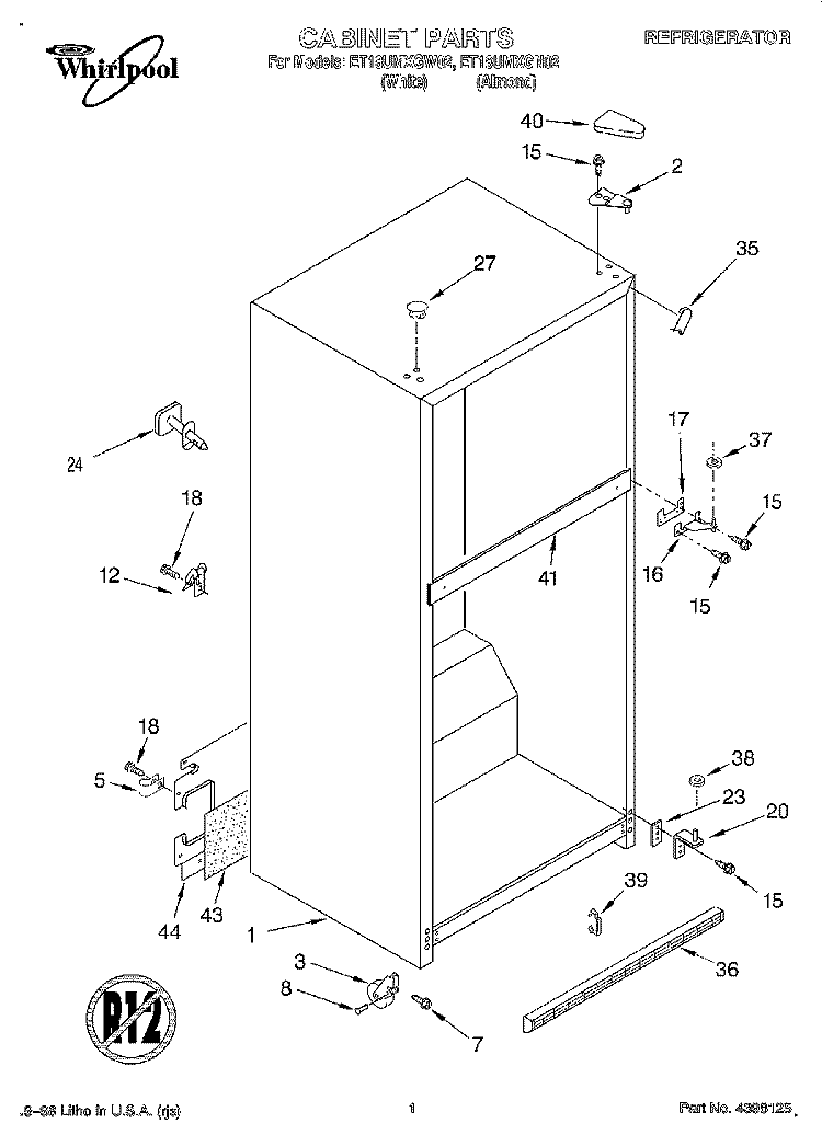 CABINET Diagram and Parts List for ET18UMXGN02  Whirlpool Refrigerator