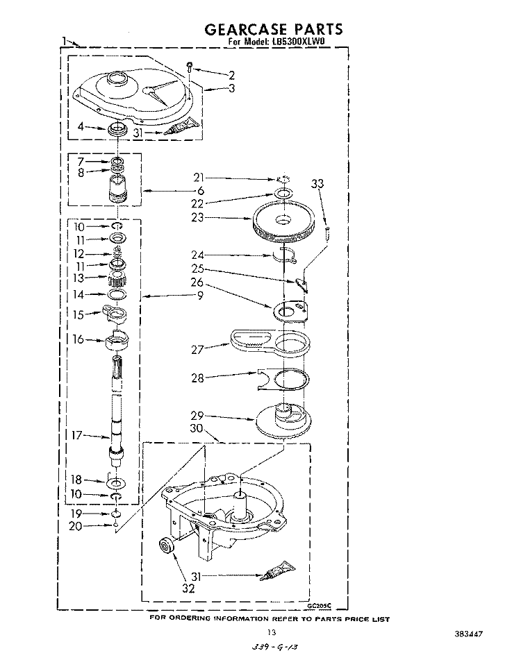 GEARCASE Diagram and Parts List for LB5300XLW0  Whirlpool Washer