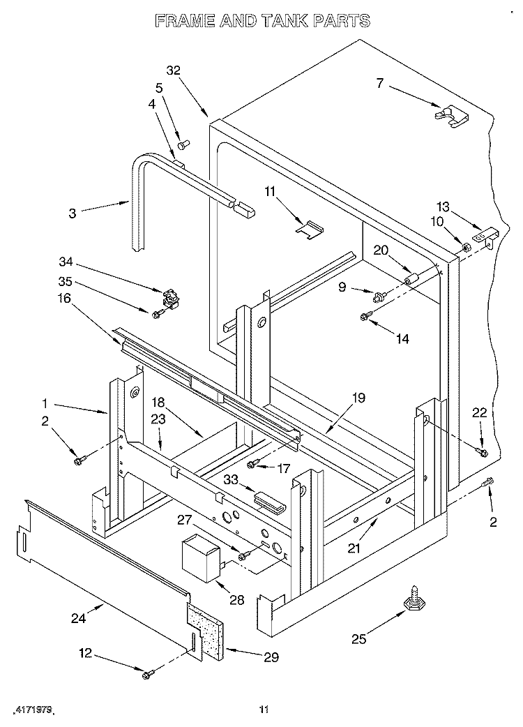 FRAME AND TANK Diagram and Parts List for KUDJ230YAL1  KitchenAid Dishwasher