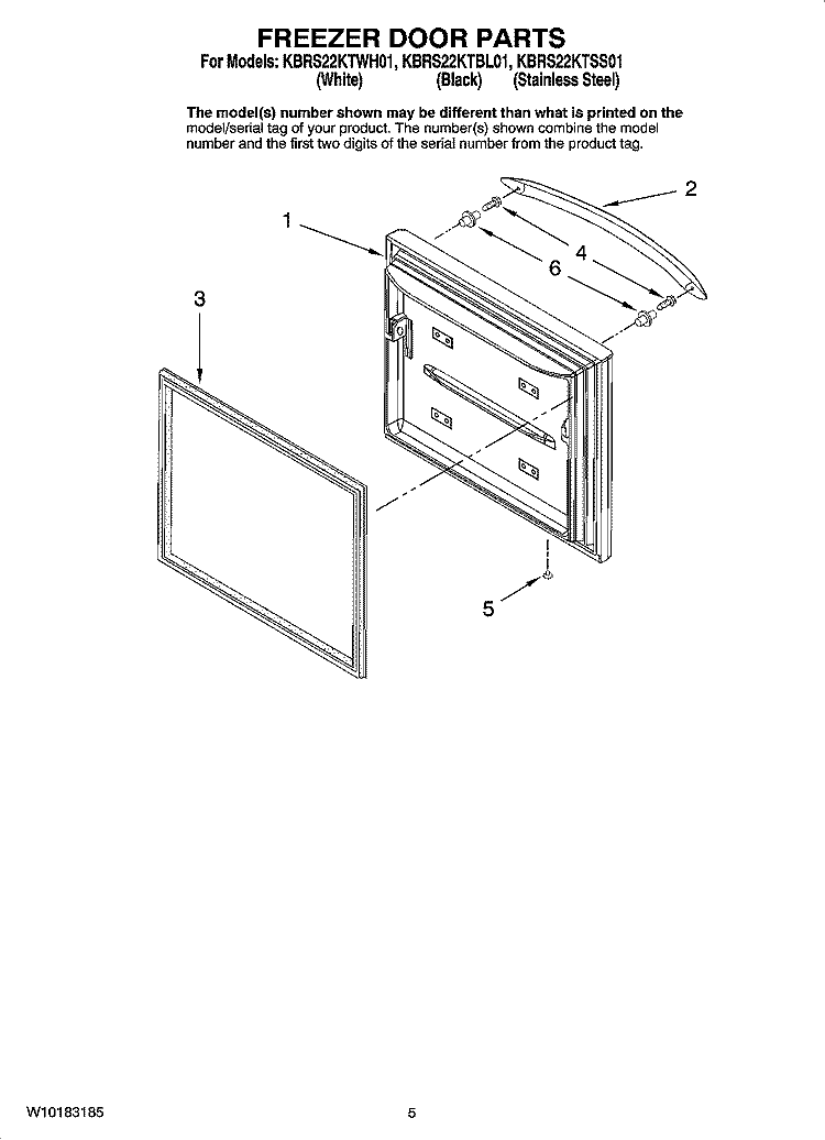 FREEZER DOOR PARTS Diagram and Parts List for KBRS22KTSS01  KitchenAid Refrigerator