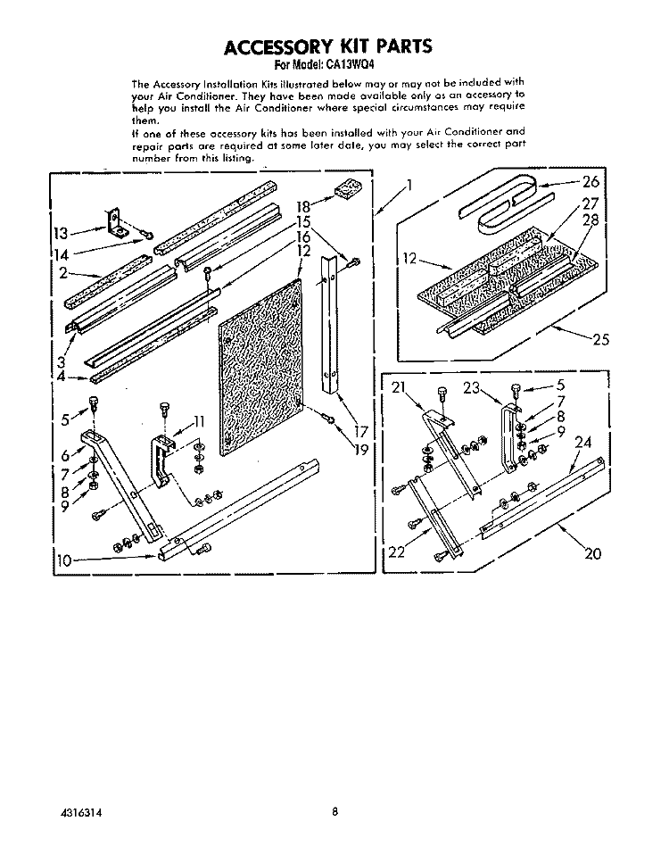 ACCESSORY KIT Diagram and Parts List for CA13WQ4  Whirlpool Air Conditioner
