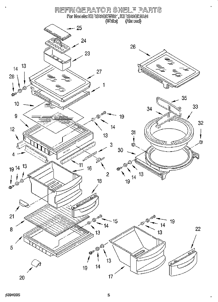 REFRIGERATOR SHELF Diagram and Parts List for KSRS22QDWH01  KitchenAid Refrigerator