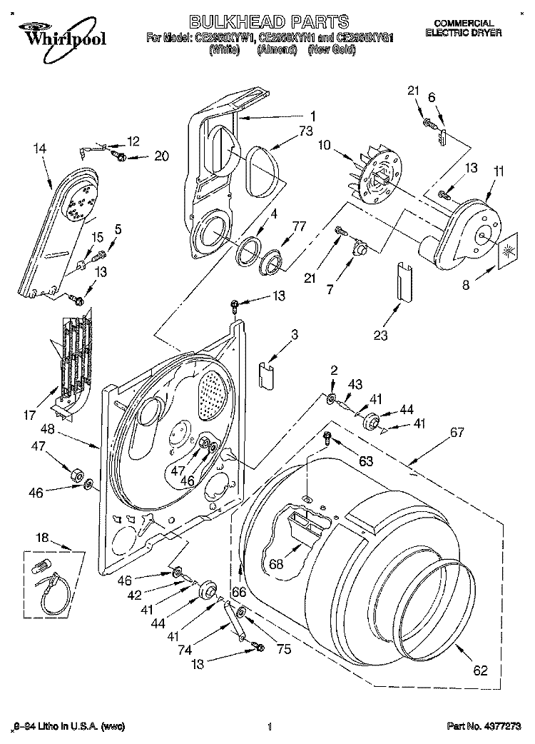 SECTION Diagram and Parts List for CE2950XYN1  Whirlpool Dryer