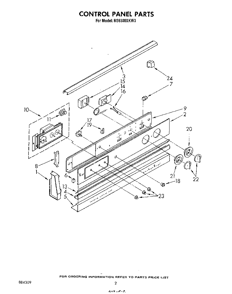 CONTROL PANEL Diagram and Parts List for RS6300XKW3  Whirlpool Range