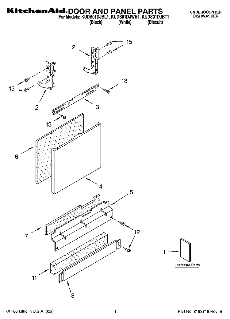 DOOR AND PANEL PARTS Diagram and Parts List for KUDS01DJBT1  KitchenAid Dishwasher