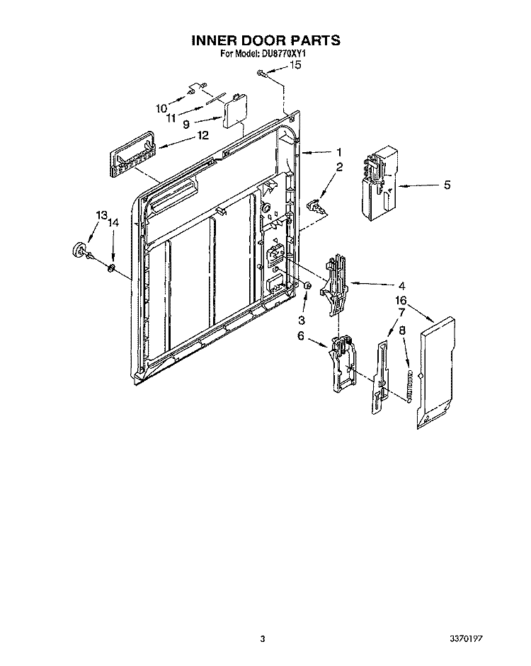 INNER DOOR Diagram and Parts List for DU8770XY1  Whirlpool Dishwasher
