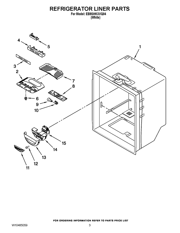 REFRIGERATOR LINER PARTS Diagram and Parts List for EB9SHKXVQ04  Whirlpool Refrigerator