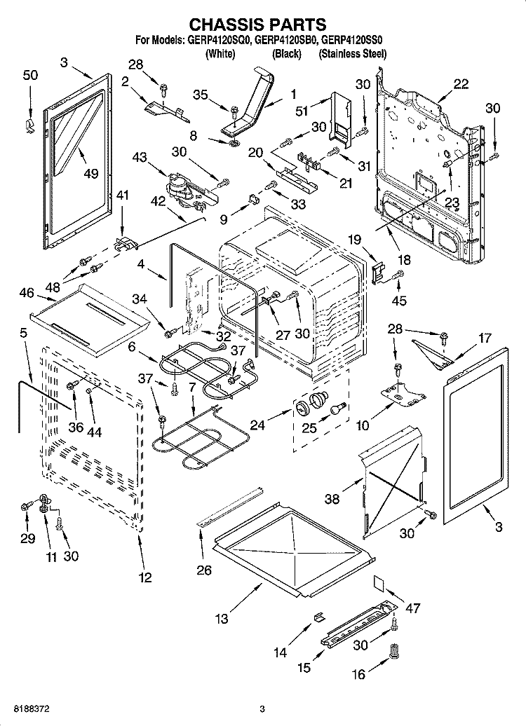 CHASSIS PARTS Diagram and Parts List for GERP4120SS0  Whirlpool Range