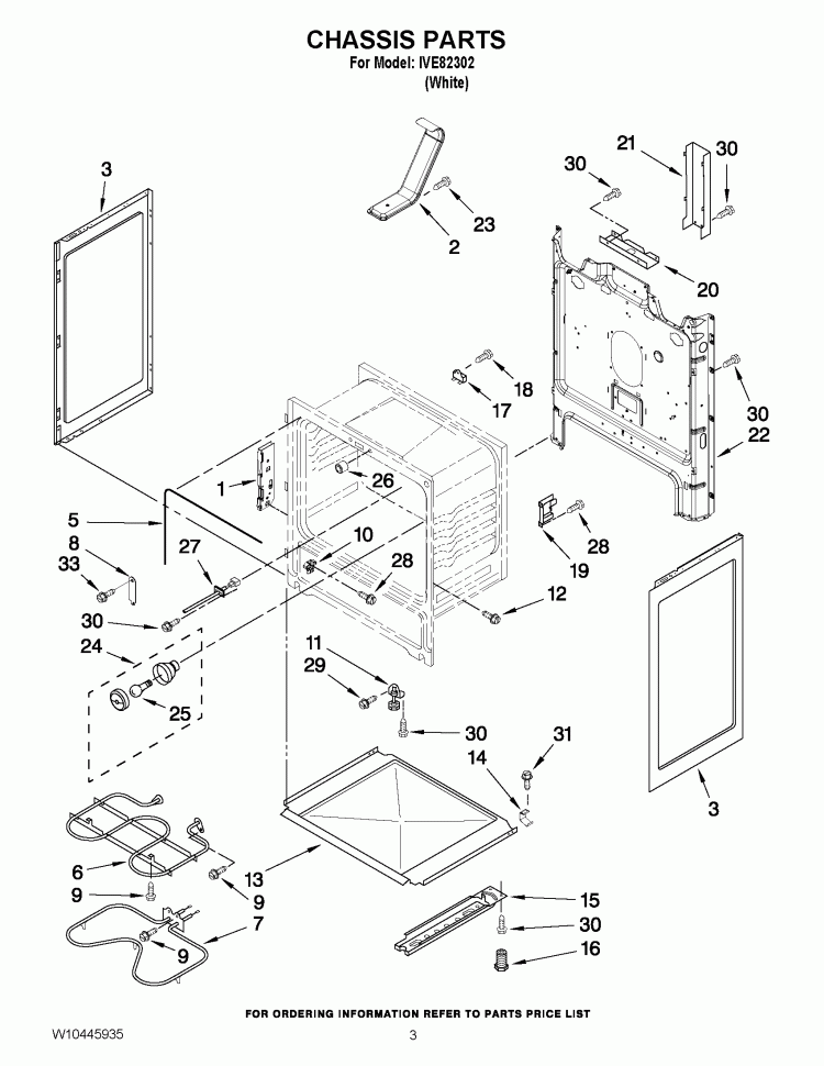 CHASSIS PARTS Diagram and Parts List for IVE82302  Inglis Range