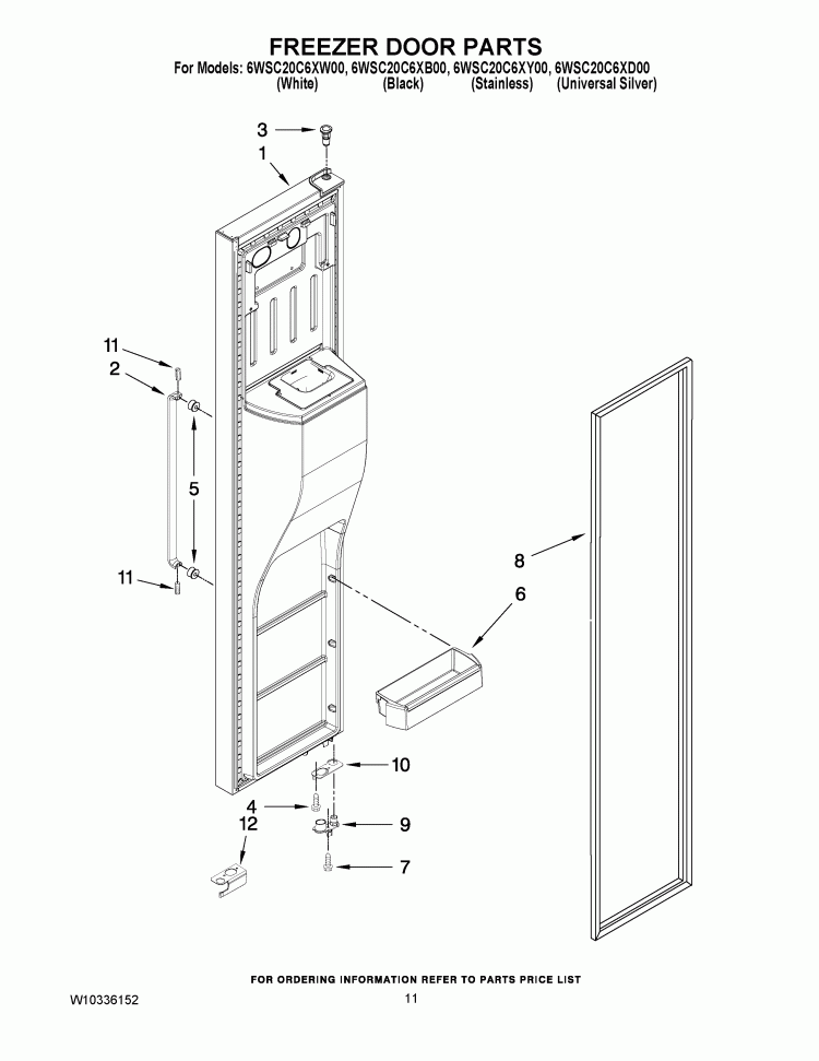 FREEZER DOOR PARTS Diagram and Parts List for 6WSC20C6XD00  Whirlpool Refrigerator