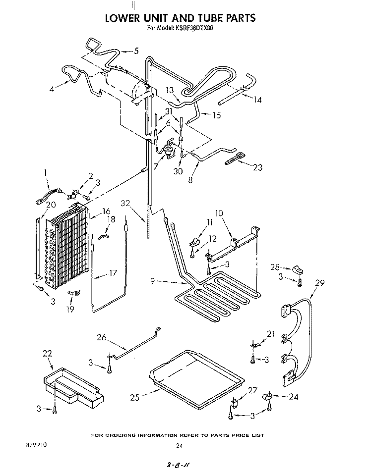 LOWER UNIT AND TUBE Diagram and Parts List for KSRF36DTX00  KitchenAid Refrigerator