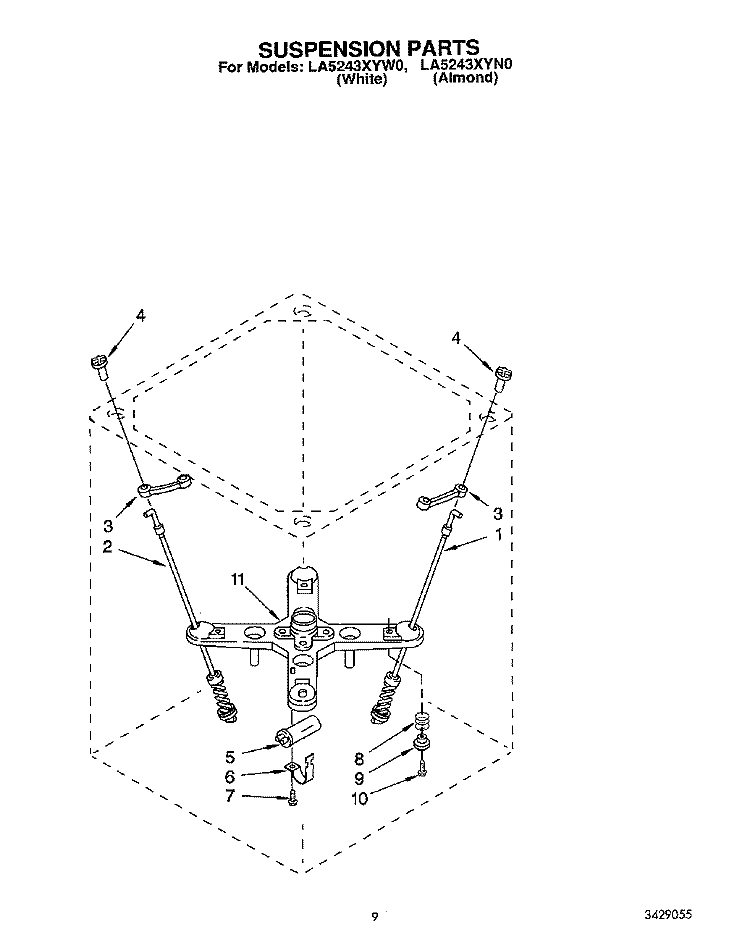 SUSPENSION Diagram and Parts List for LA5243XYW0  Whirlpool Washer