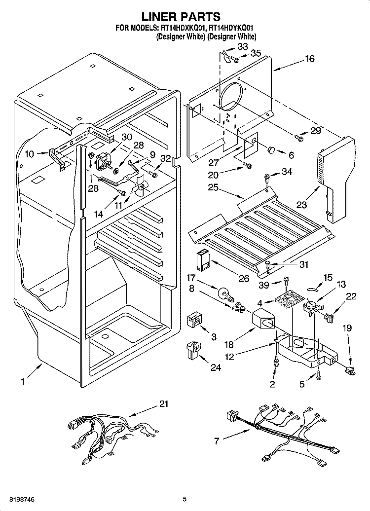 LINER PARTS Diagram and Parts List for RT14HDXKQ01  Roper Refrigerator