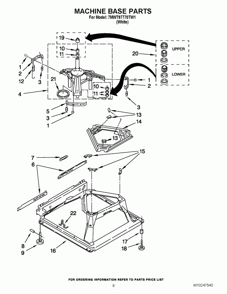MACHINE BASE PARTS Diagram and Parts List for 7MWT97770TW1  Whirlpool Washer