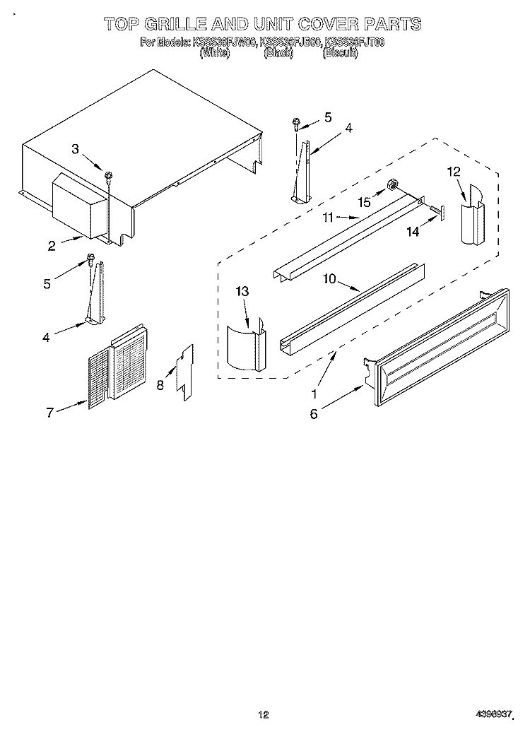 TOP GRILLE AND UNIT COVER Diagram and Parts List for KSSS36FJW00  KitchenAid Refrigerator