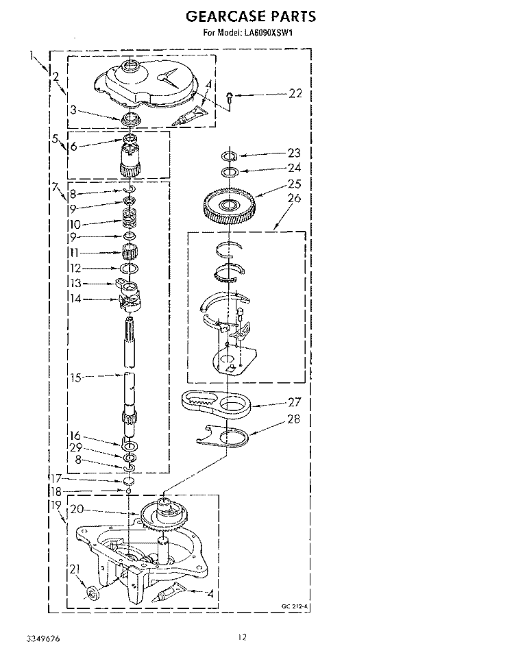 GEARCASE Diagram and Parts List for LA6090XSW1  Whirlpool Washer