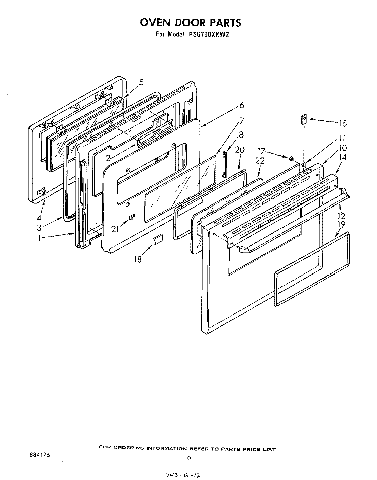 OVEN DOOR , LITERATURE AND OPTIONAL Diagram and Parts List for RS6700XKW2  Whirlpool Range