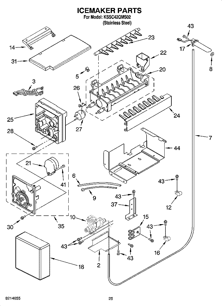 ICEMAKER PARTS Diagram and Parts List for KSSC42QMS02  KitchenAid Refrigerator