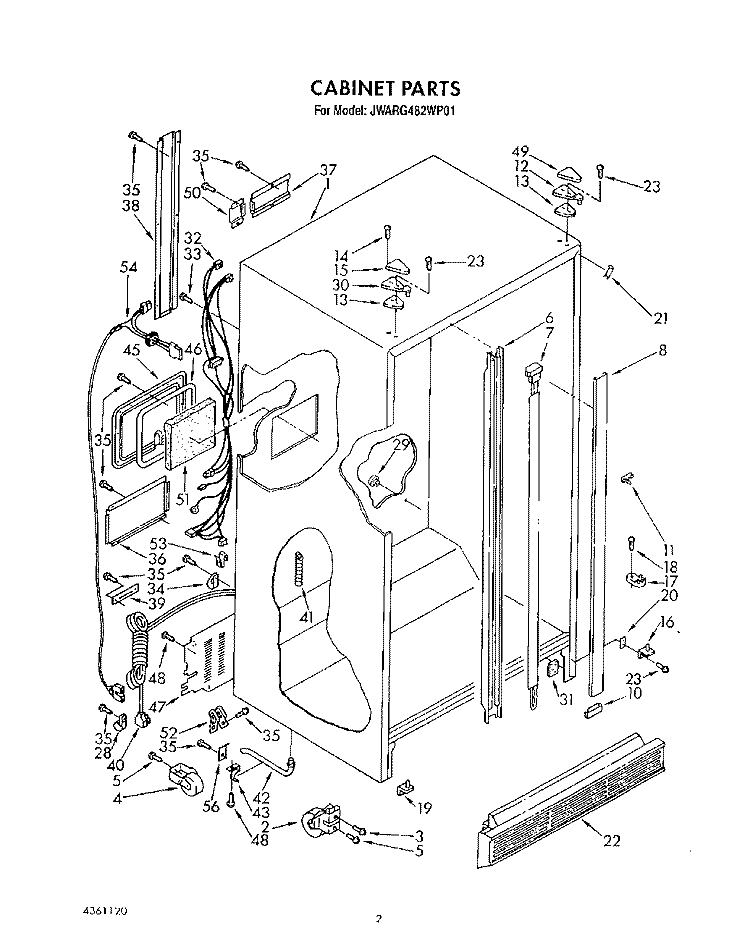 CABINET Diagram and Parts List for JWARG482WP01  Whirlpool Refrigerator
