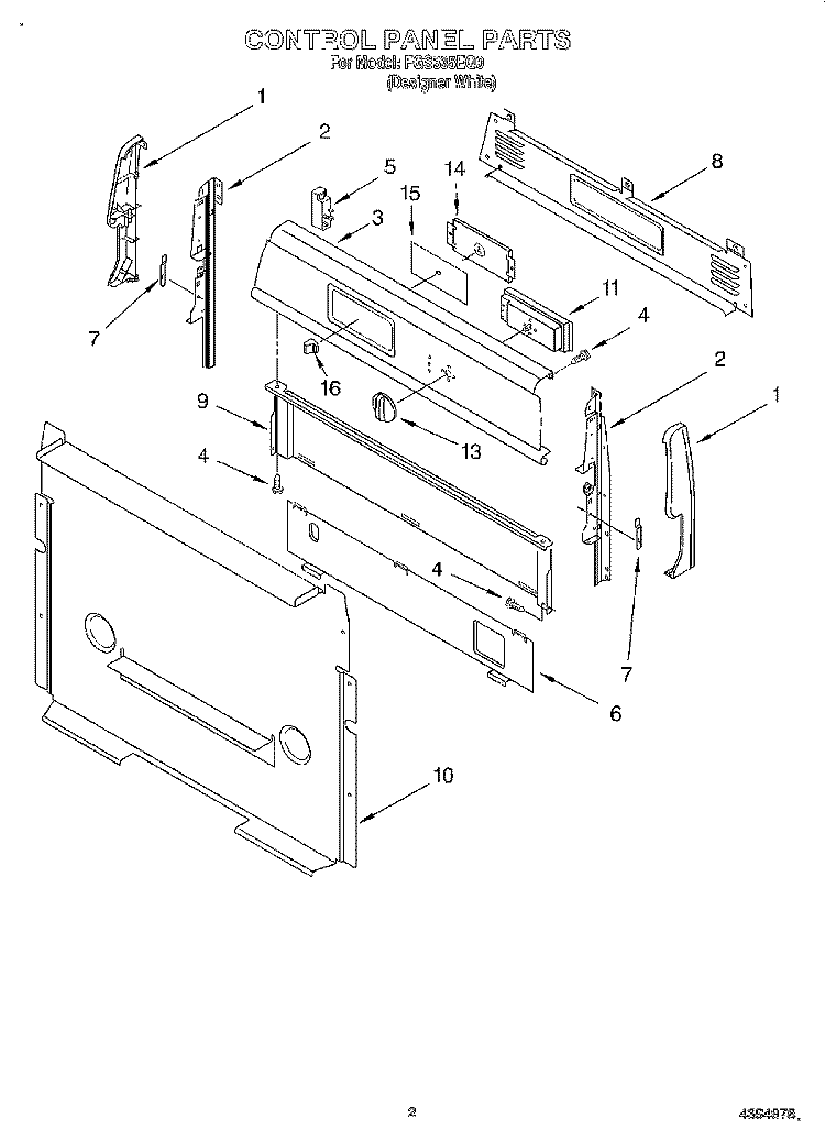 CONTROL PANEL Diagram and Parts List for FGS335EQ0  Roper Range
