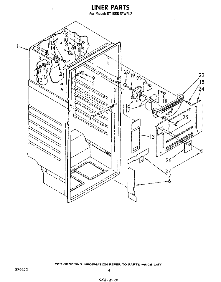LINER Diagram and Parts List for ET16EK1PWR2  Whirlpool Refrigerator