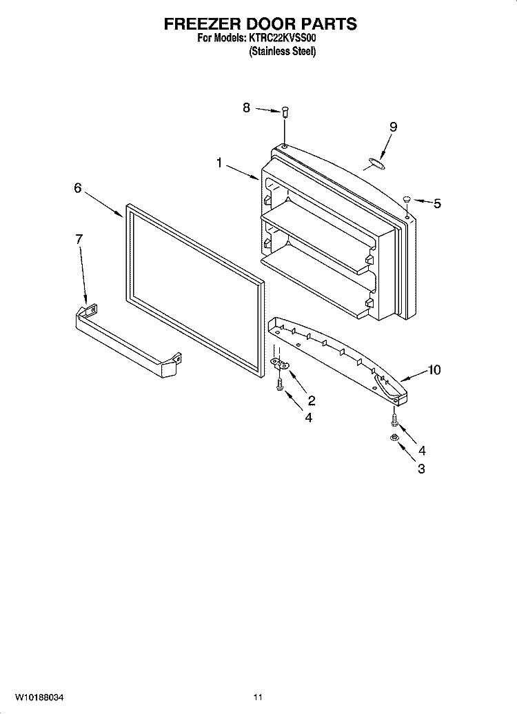 FREEZER DOOR PARTS, OPTIONAL PARTS (NOT INCLUDED) Diagram and Parts List for KTRC22KVSS00  KitchenAid Refrigerator