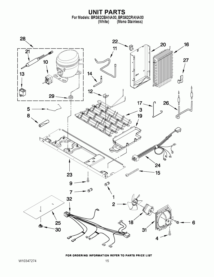 UNIT PARTS Diagram and Parts List for BRS62CRANA00  Whirlpool Refrigerator