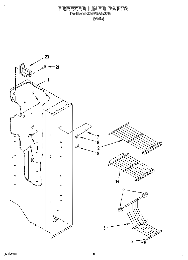 FREEZER LINER Diagram and Parts List for 3XARG478GF00  Whirlpool Refrigerator