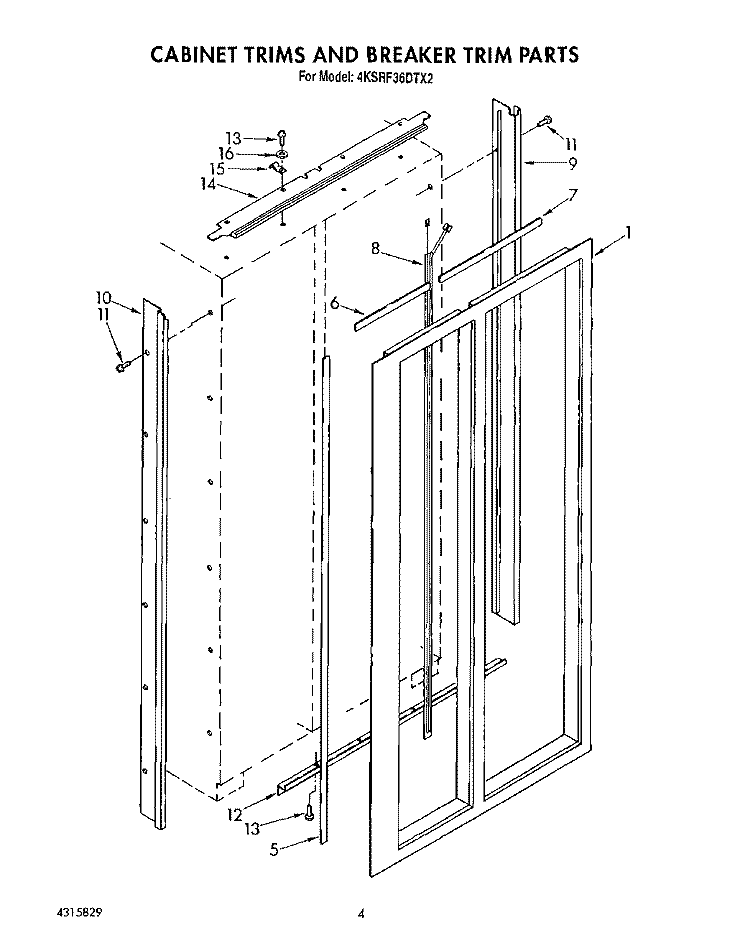 CABINET TRIMS AND BREAKER TRIM Diagram and Parts List for 4KSRF36DTX2  KitchenAid Refrigerator