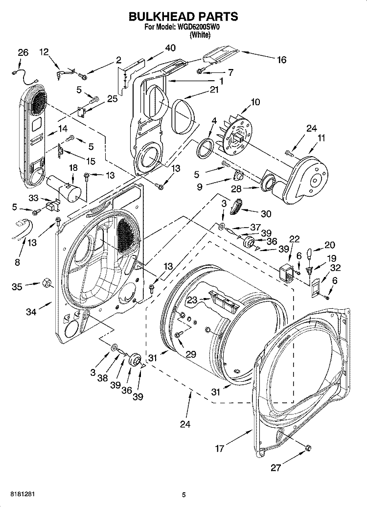 BULKHEAD PARTS Diagram and Parts List for WGD6200SW0  Whirlpool Dryer
