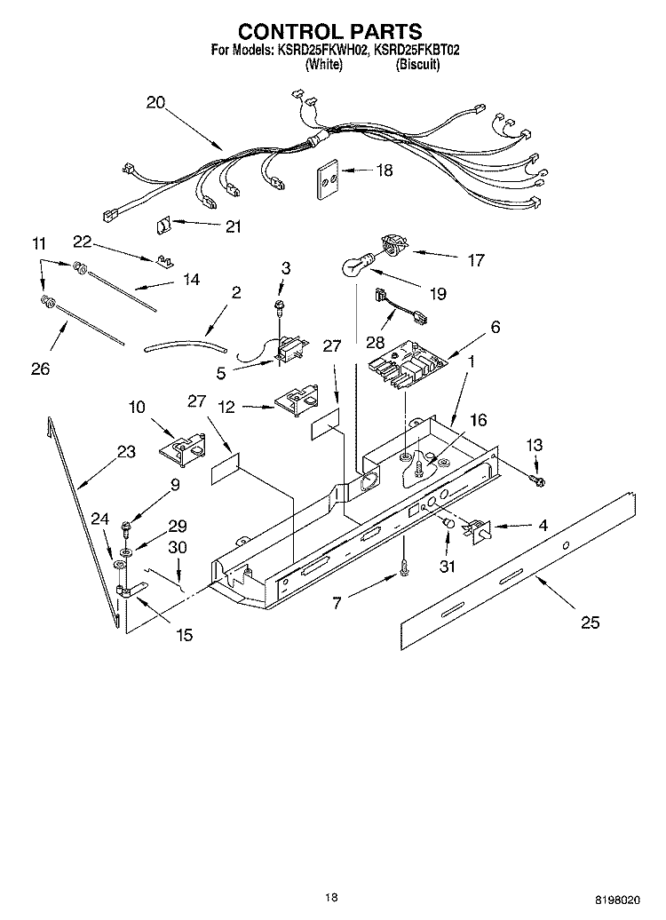 CONTROL Diagram and Parts List for KSRD25FKBT02  KitchenAid Refrigerator