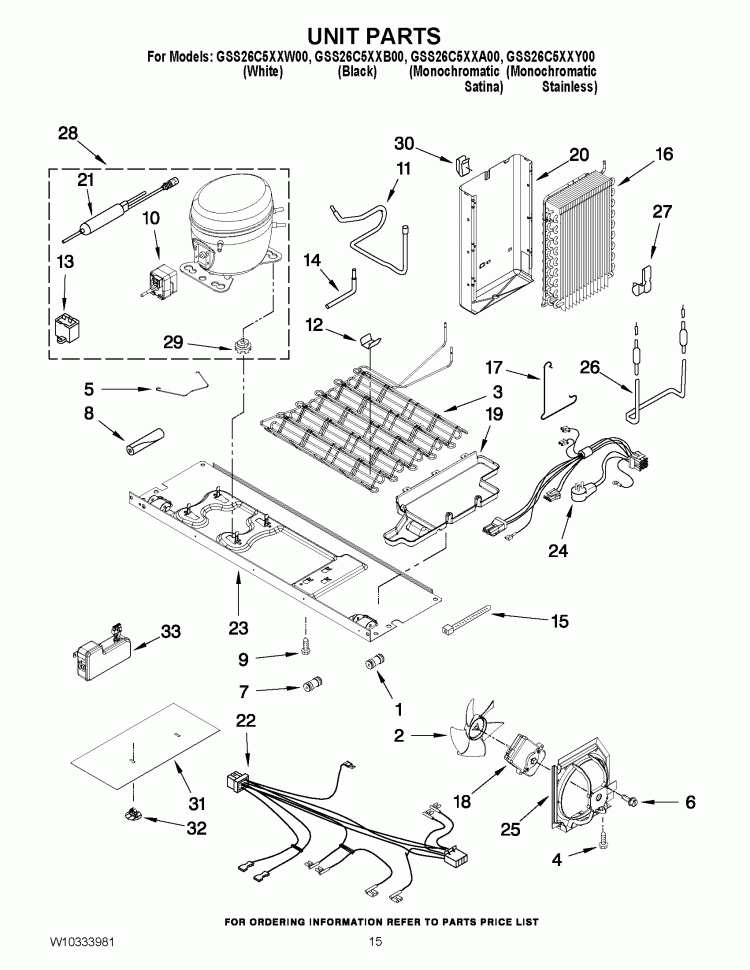 UNIT PARTS Diagram and Parts List for GSS26C5XXA00  Whirlpool Refrigerator