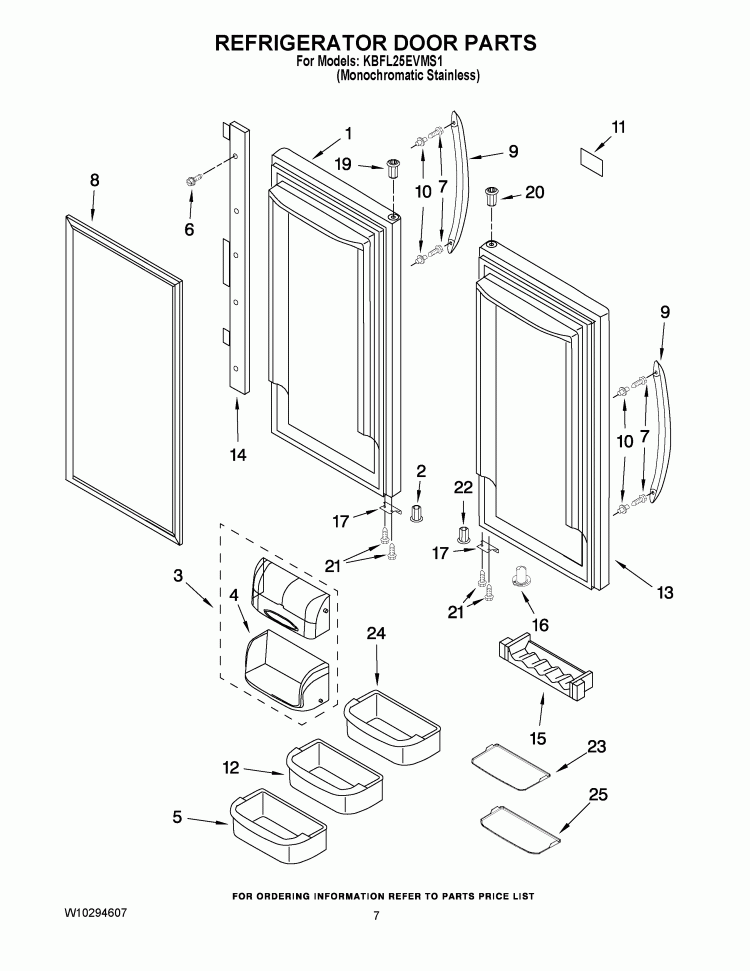 REFRIGERATOR DOOR PARTS Diagram and Parts List for KBFL25EVMS1  KitchenAid Refrigerator