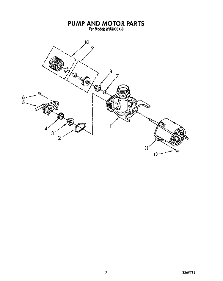 PUMP AND MOTOR Diagram and Parts List for WU3006X0  Roper Dishwasher