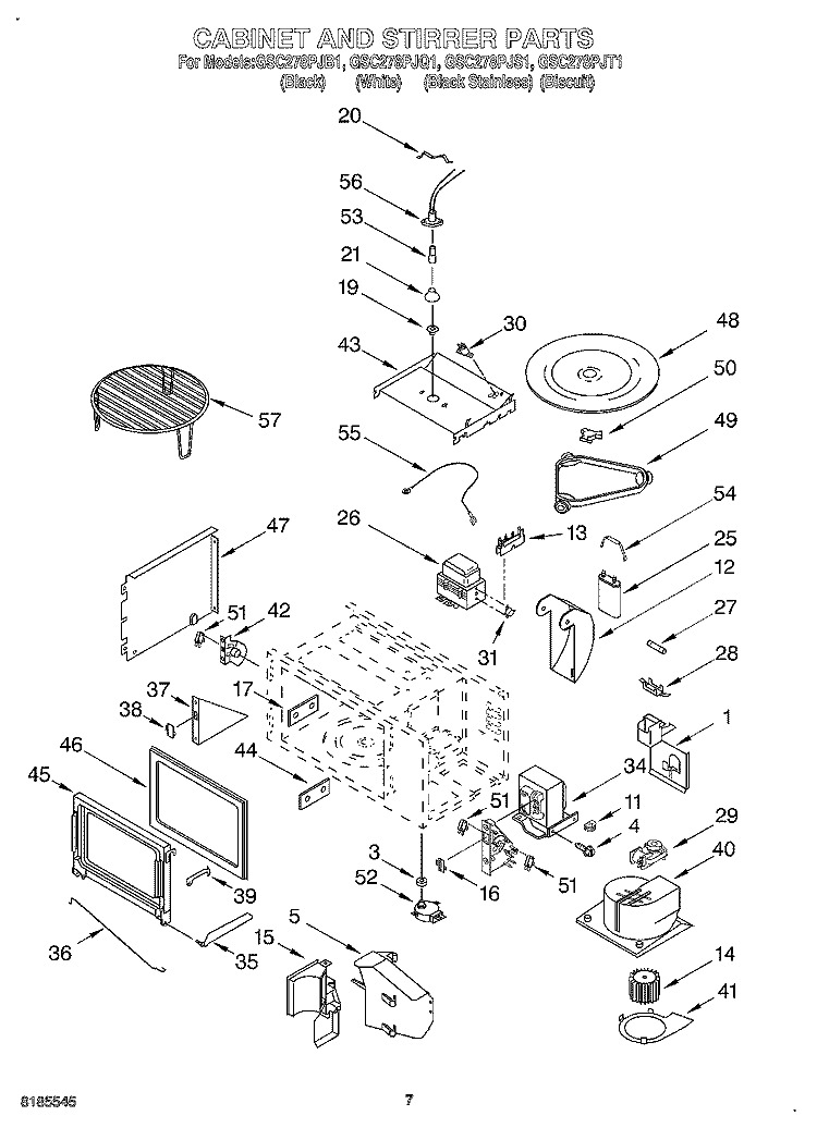 CABINET AND STIRRER Diagram and Parts List for GSC278PJS1  Whirlpool Microwave Oven Combo