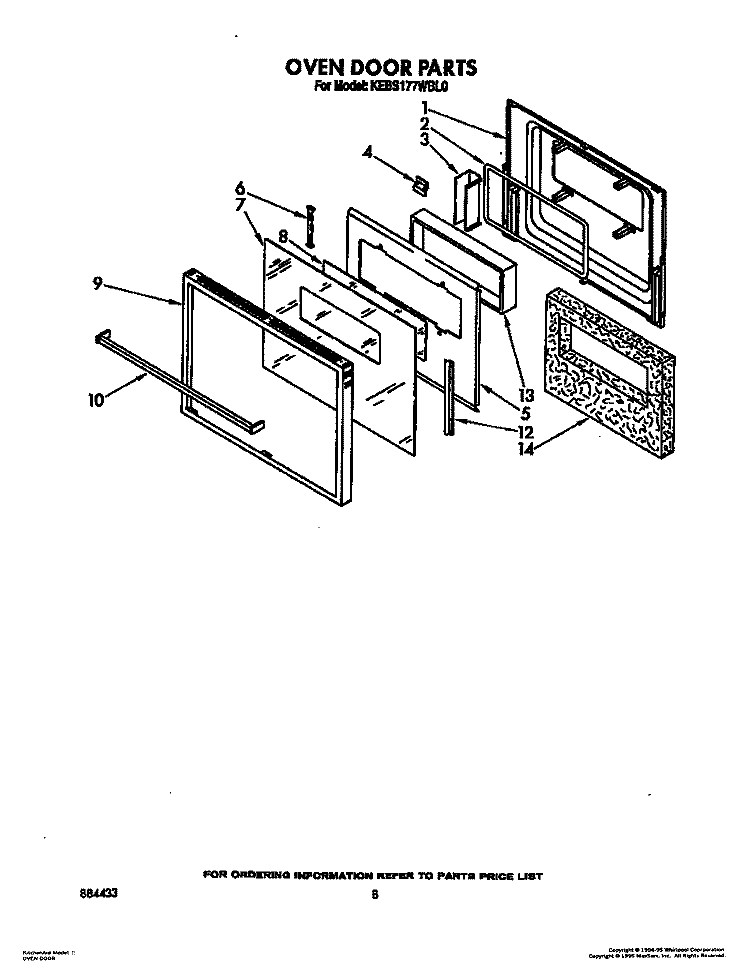 OVEN DOOR Diagram and Parts List for KEBS177WAL0  KitchenAid Wall Oven