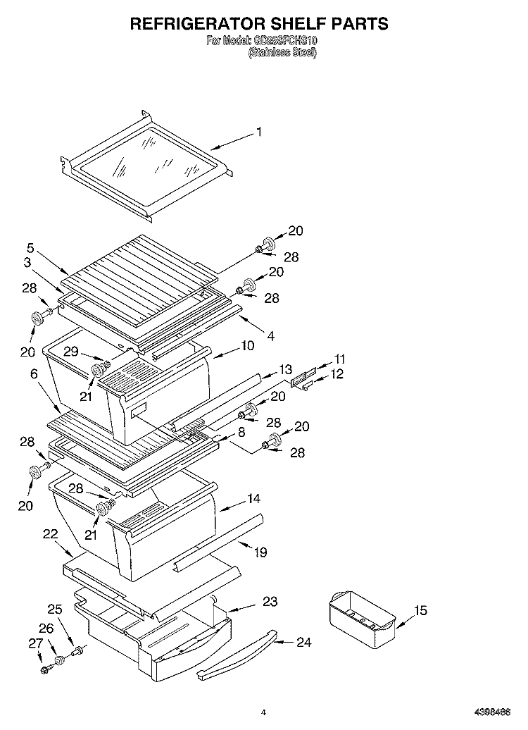 REFRIGERATOR SHELF Diagram and Parts List for GD25SSFCHS10  Whirlpool Refrigerator