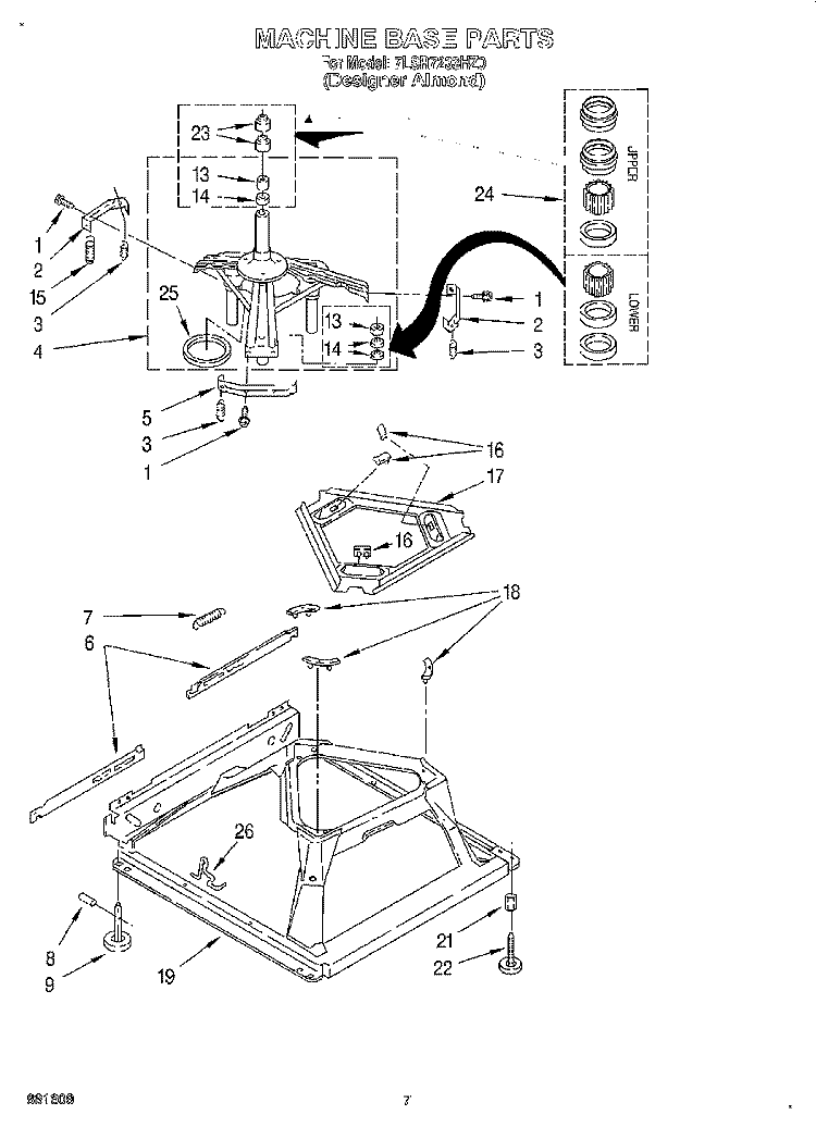 MACHINE BASE Diagram and Parts List for 7LSR7233HZ0  Whirlpool Washer