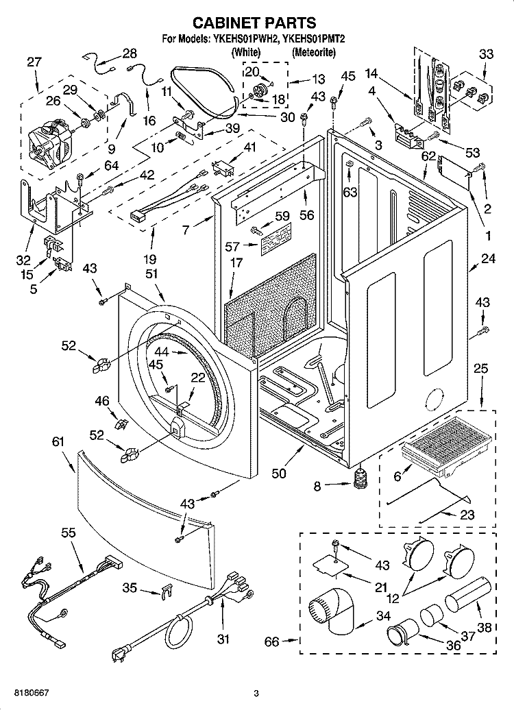 CABINET PARTS Diagram and Parts List for YKEHS01PMT2  KitchenAid Dryer