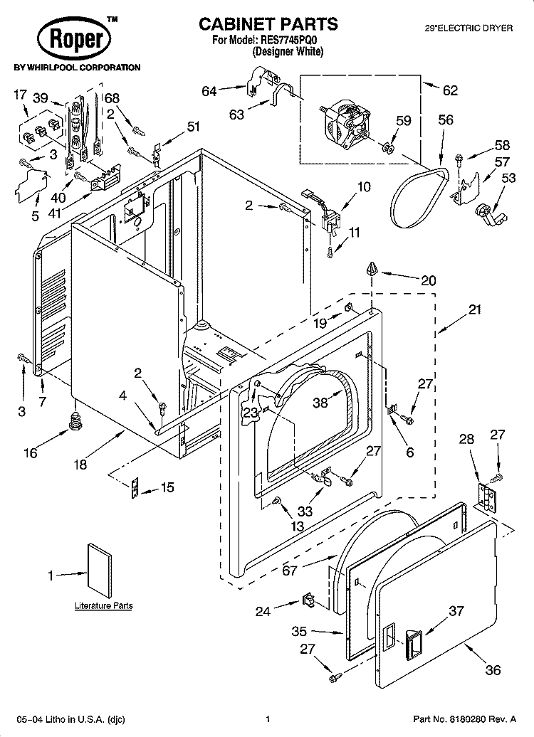 CABINET PARTS Diagram and Parts List for RES7745PQ0  Roper Dryer