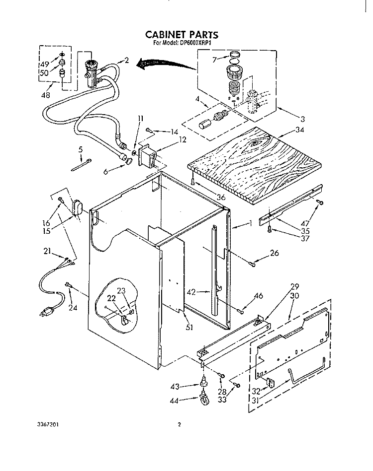CABINET Diagram and Parts List for DP6000XRP1  Whirlpool Dishwasher