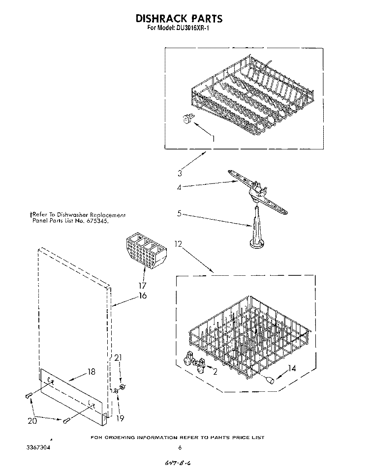 DISHRACK Diagram and Parts List for DU3016XR1  Whirlpool Dishwasher